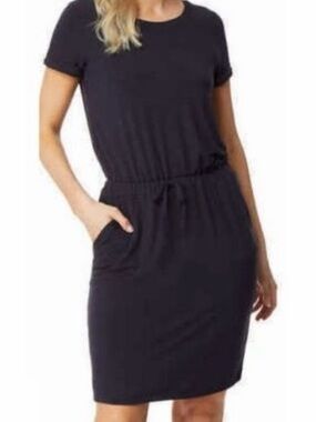 32 Degrees Short Sleeve Drawstring Waist Dress - Black